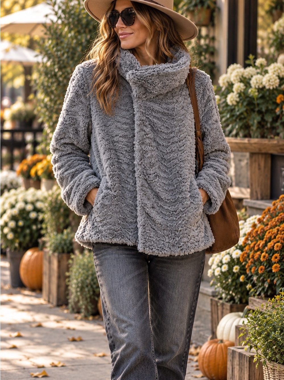 Patagonia Women’s Pelage Grey Faux Fur high pile Funnel Neck Jacket-SMALL